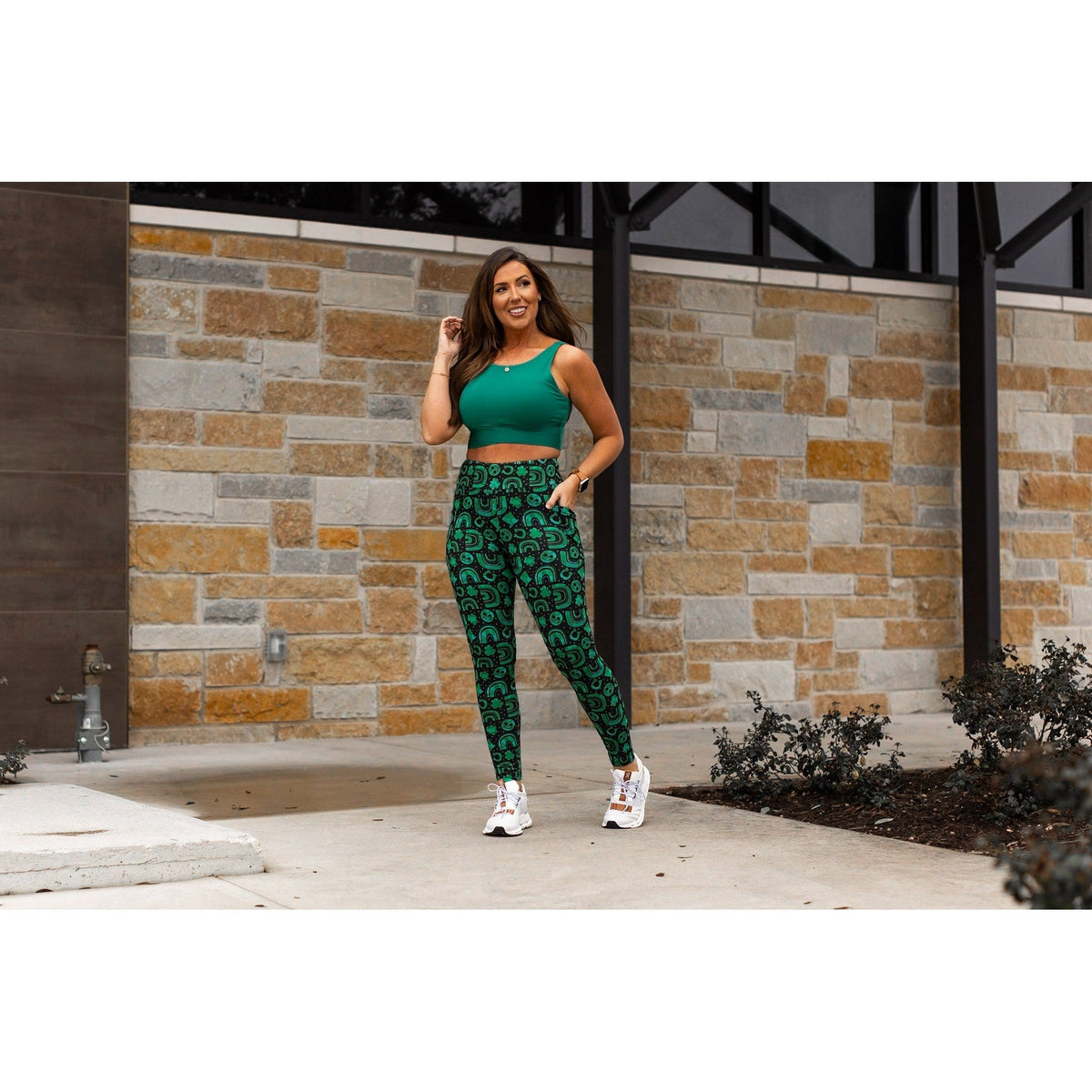 "St Patrick’s Day clover leggings by Julia Rose.Green shamrock print leggings for women"