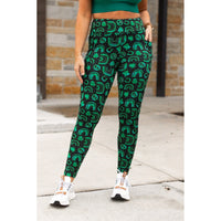 "St Patrick’s Day clover leggings by Julia Rose.Green shamrock print leggings for women"