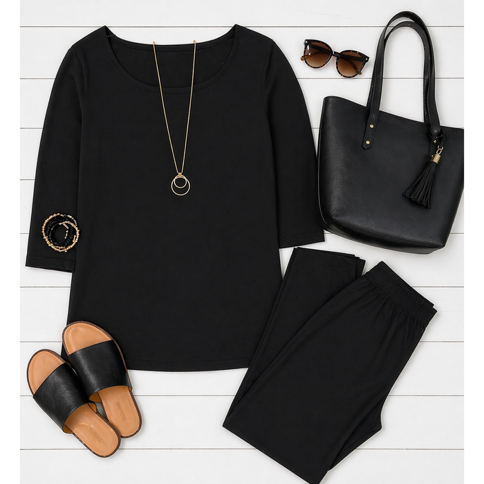 The Daphne - Black Tunic with 3/4 Sleeves
