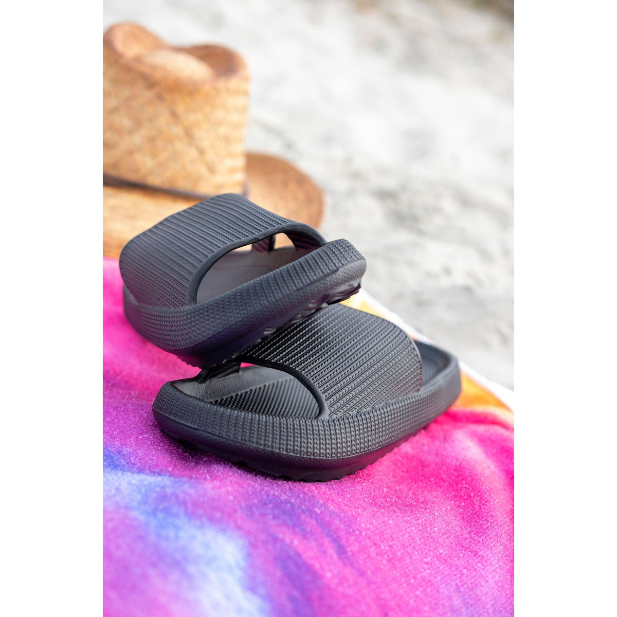 Black Insanely Comfy Slides by Julia Rose lightweight cushioned sole