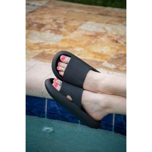 Black Insanely Comfy Slides by Julia Rose lightweight cushioned sole