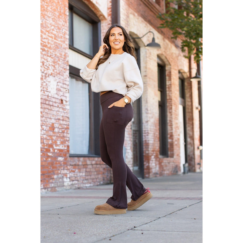 Ready to Ship | The Brandy - Brown Flare Leggings WITH POCKETS - Luxe Leggings by Julia Rose®