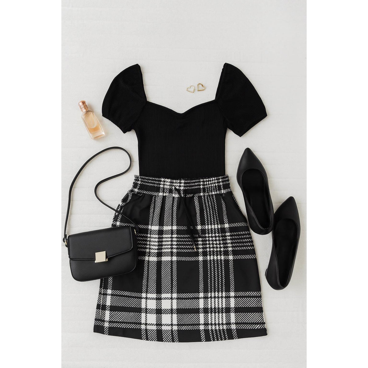 Ready to Ship  | The Amelia - Black And White Plaid Jogger Skirt