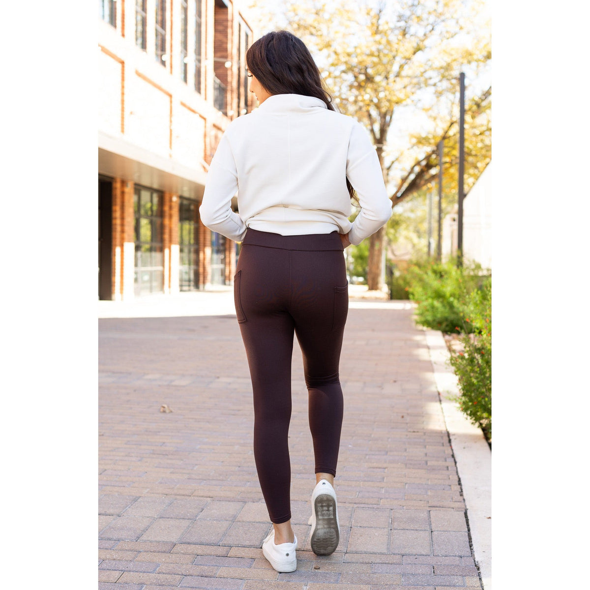 Belle - Brown Fleece Full Length Leggings with Pockets*