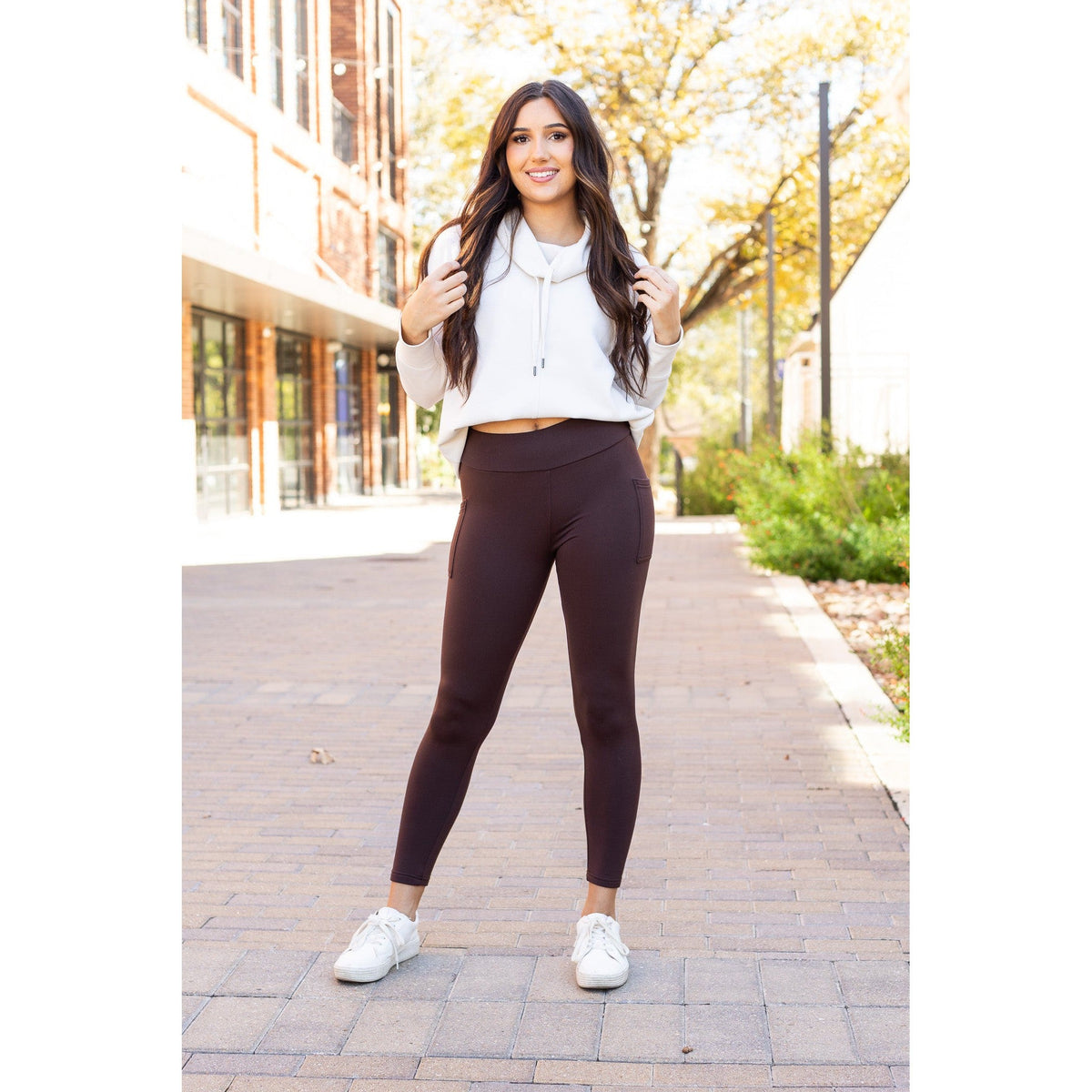 Belle - Brown Fleece Full Length Leggings with Pockets*