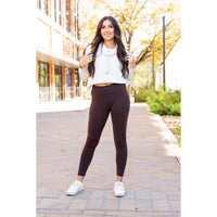 Belle - Brown Fleece Full Length Leggings with Pockets*