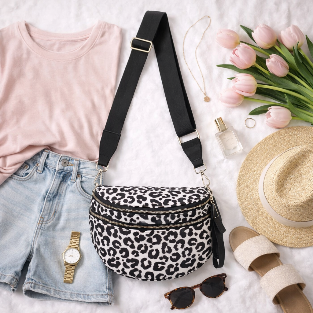 The Alice - Black and White Leopard Sling Bag