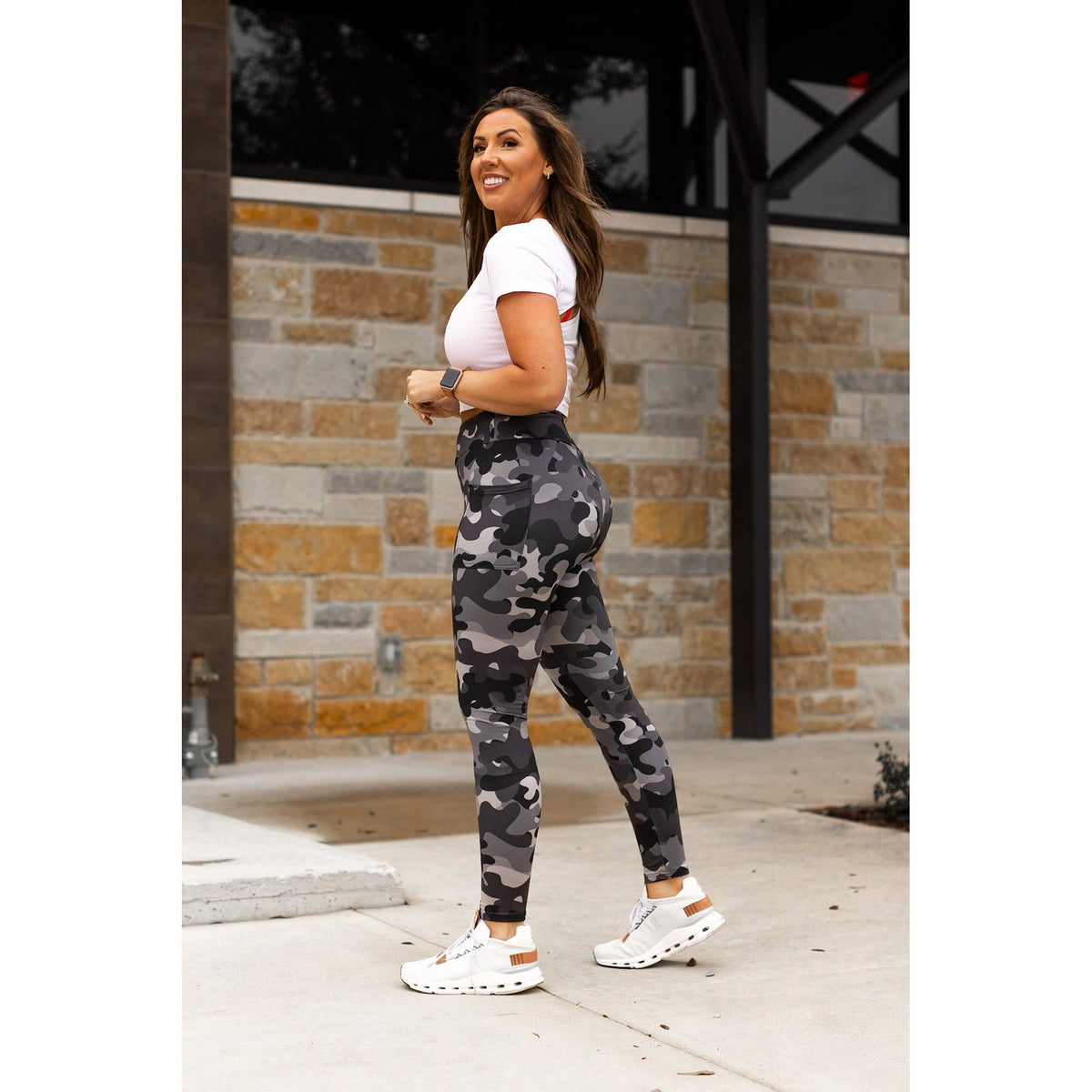 Julia Rose Charlie camo full-length leggings, Women wearing Charlie camo leggings high waisted