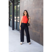 High-waisted black wide leg pants with pockets by Julia Rose, Julia Rose women’s wide leg pants lifestyle image