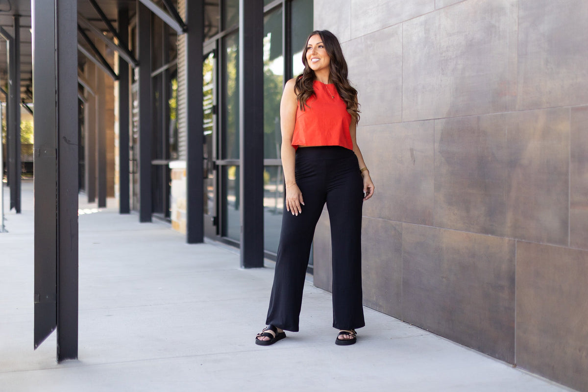 Ready to Ship | The Brooke - Black Wide Leg Full-Length with Pockets - Luxe Leggings by Julia Rose®