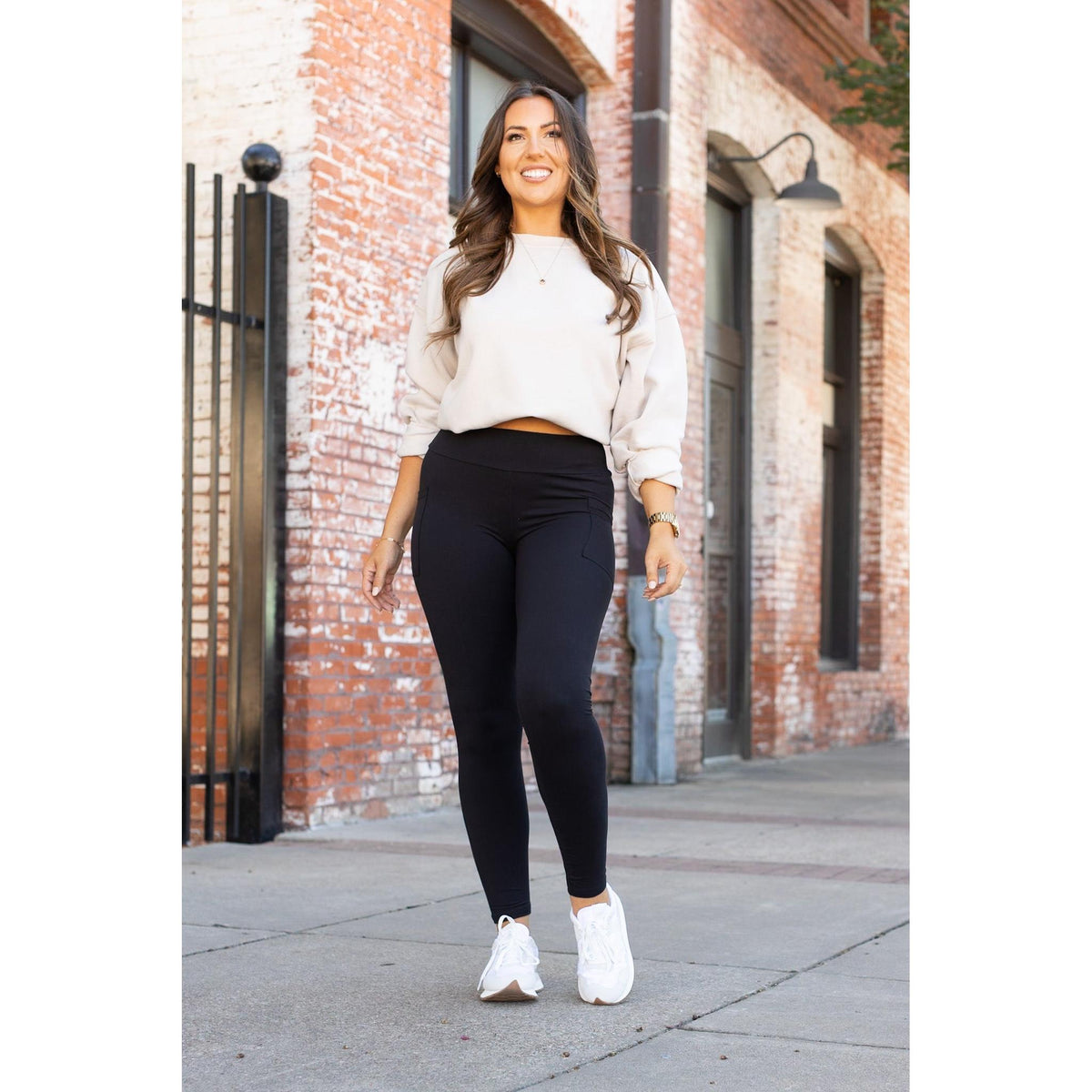 Buttery soft black leggings for women with high waistband