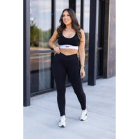 Julia Rose Stephanie crossover black pocket leggings, Women wearing black crossover leggings