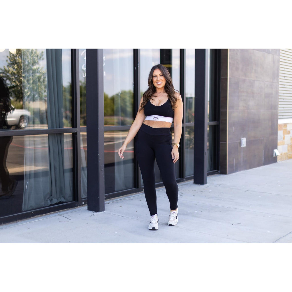 Julia Rose Stephanie crossover black pocket leggings, Women wearing black crossover leggings