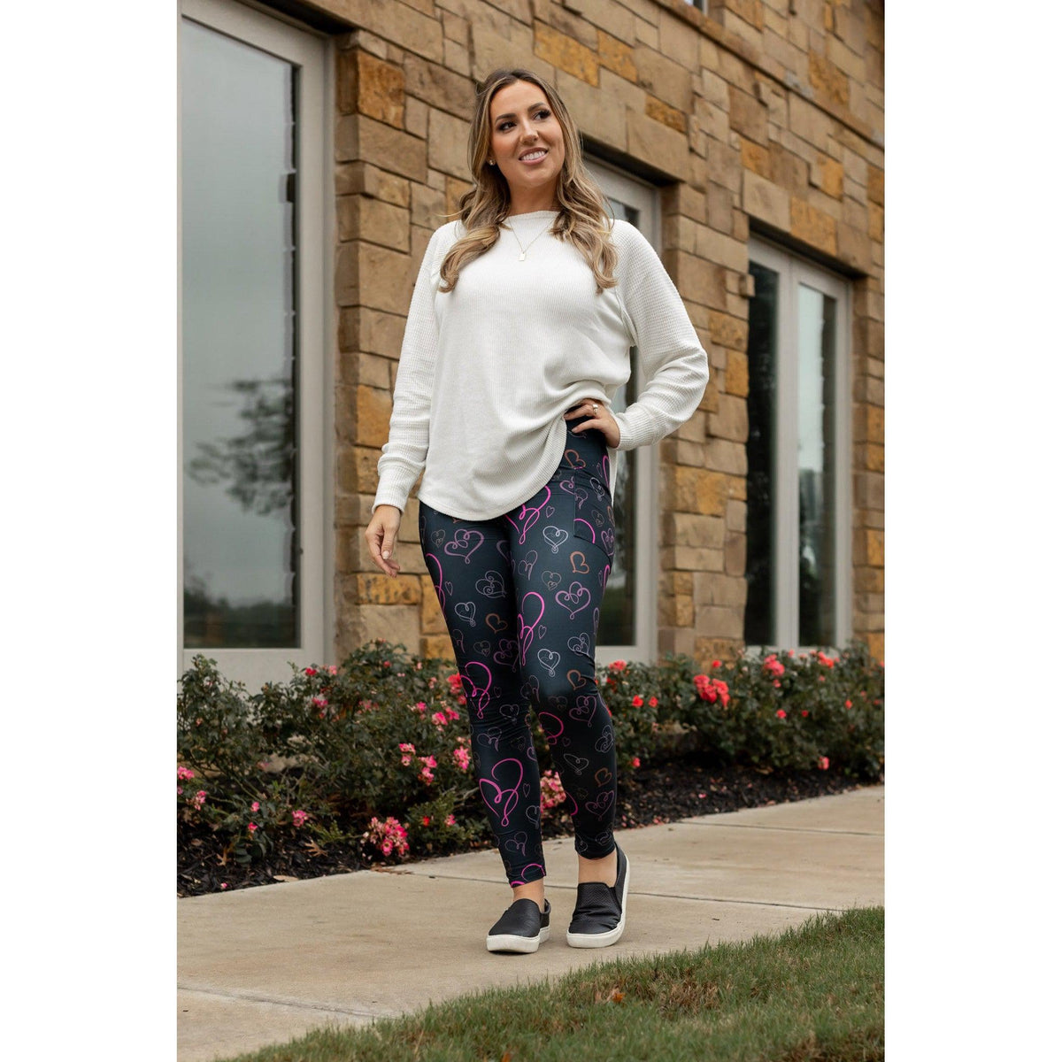 Heart Swirls (Black Background) Full Length Leggings