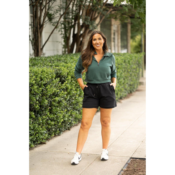 Julia Rose The Chrissy black fleece shorts with pockets women’s lounge shorts