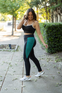 Ready to Ship | The Gracie- Green Panel Full Length Leggings