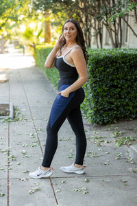 Ready to Ship | The Billie- Blue Panel Full Length Leggings