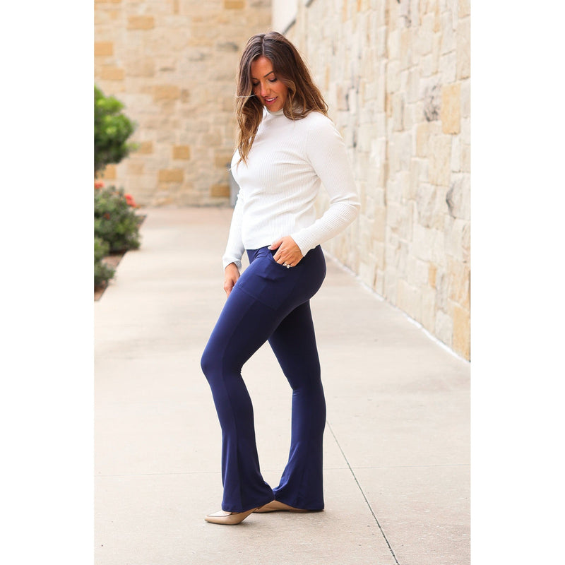 Ready to Ship | Navy FLARE Leggings with Pocket - Round 2