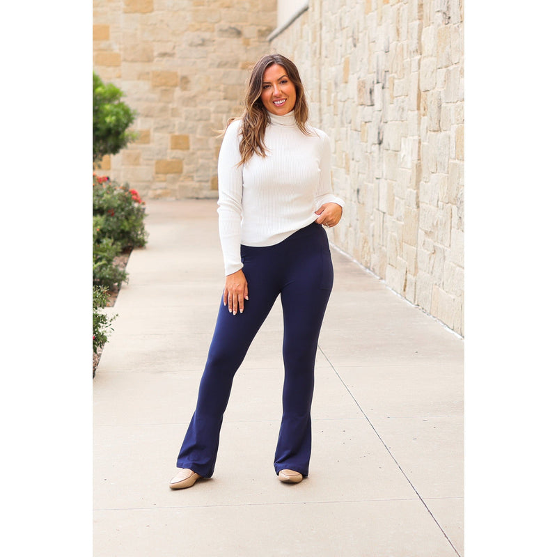 Ready to Ship | Navy FLARE Leggings with Pocket - Round 2