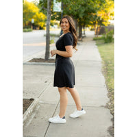 Julia Rose Dakota Dress women’s boutique midi dress front view, Woman wearing Julia Rose Dakota Dress casual everyday outfit