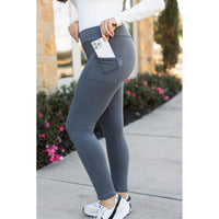 Ready to Ship | Charcoal FLEECE Full Length Leggings with Pockets  - Luxe Leggings by Julia Rose®