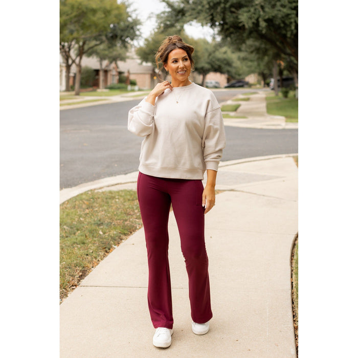 Ready to Ship  | The Maeve - 30"  MAROON Bootcut Leggings with Pockets*