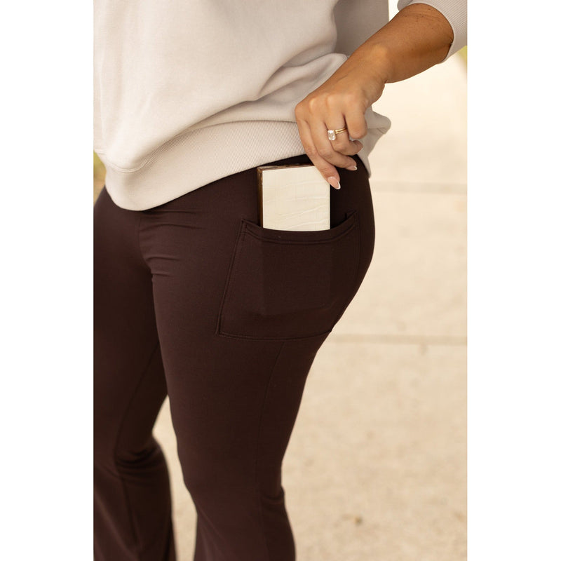 Ready to Ship | The Rhea - 30"  BROWN Bootcut Leggings with Pockets*