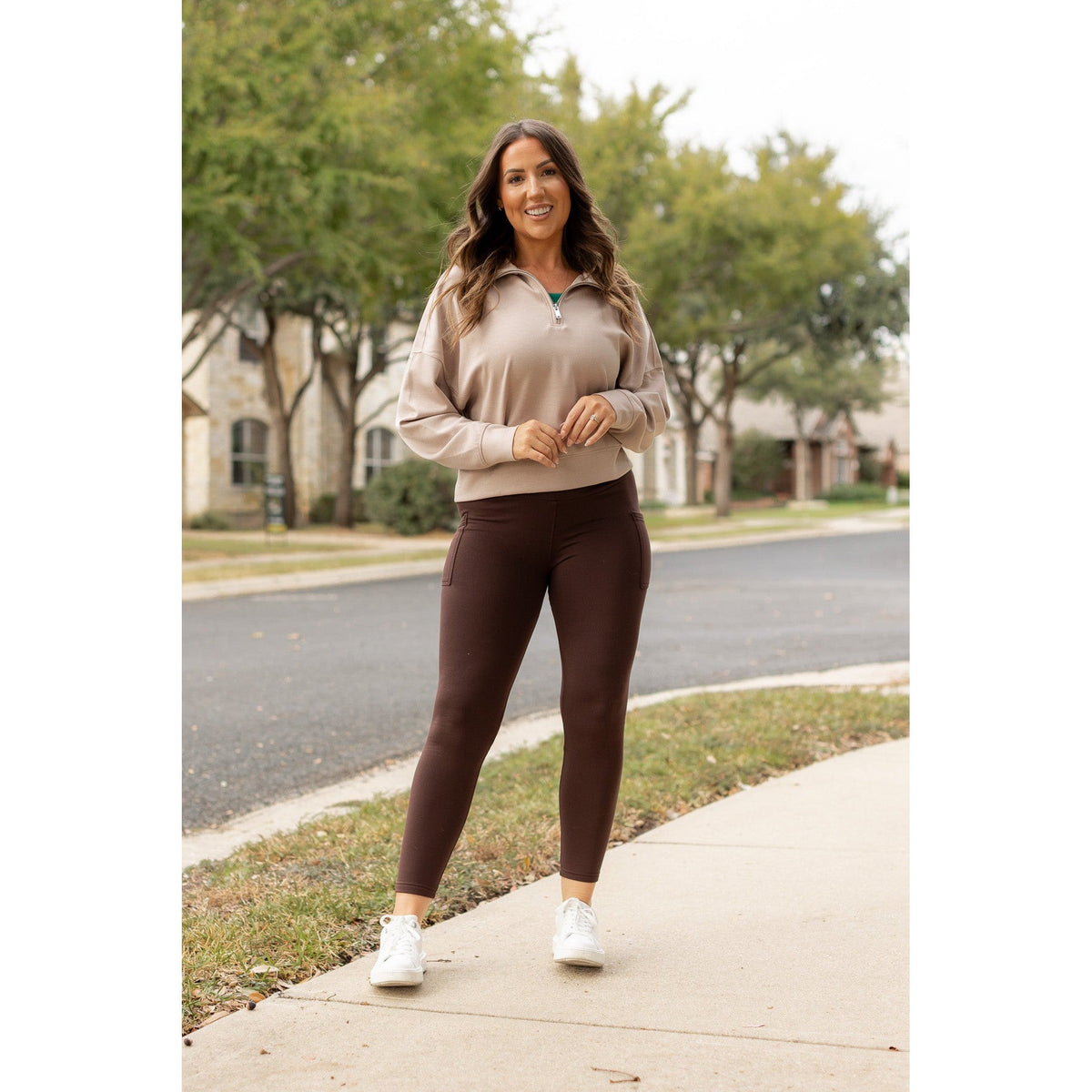 Belle - Brown Fleece Full Length Leggings with Pockets*