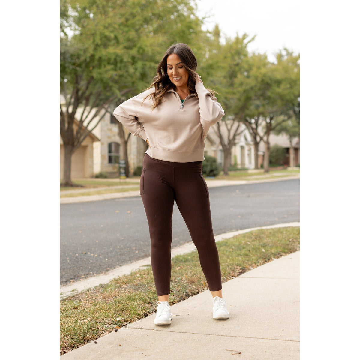 Belle - Brown Fleece Full Length Leggings with Pockets*
