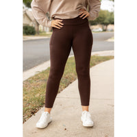 Belle - Brown Fleece Full Length Leggings with Pockets*