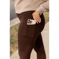 Belle - Brown Fleece Full Length Leggings with Pockets*