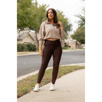 Ready to Ship | The Becca - BROWN Crossover Full Length Leggings with Pockets - Luxe Leggings by Julia Rose®