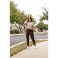 Ready to Ship | The Becca - BROWN Crossover Full Length Leggings with Pockets - Luxe Leggings by Julia Rose®