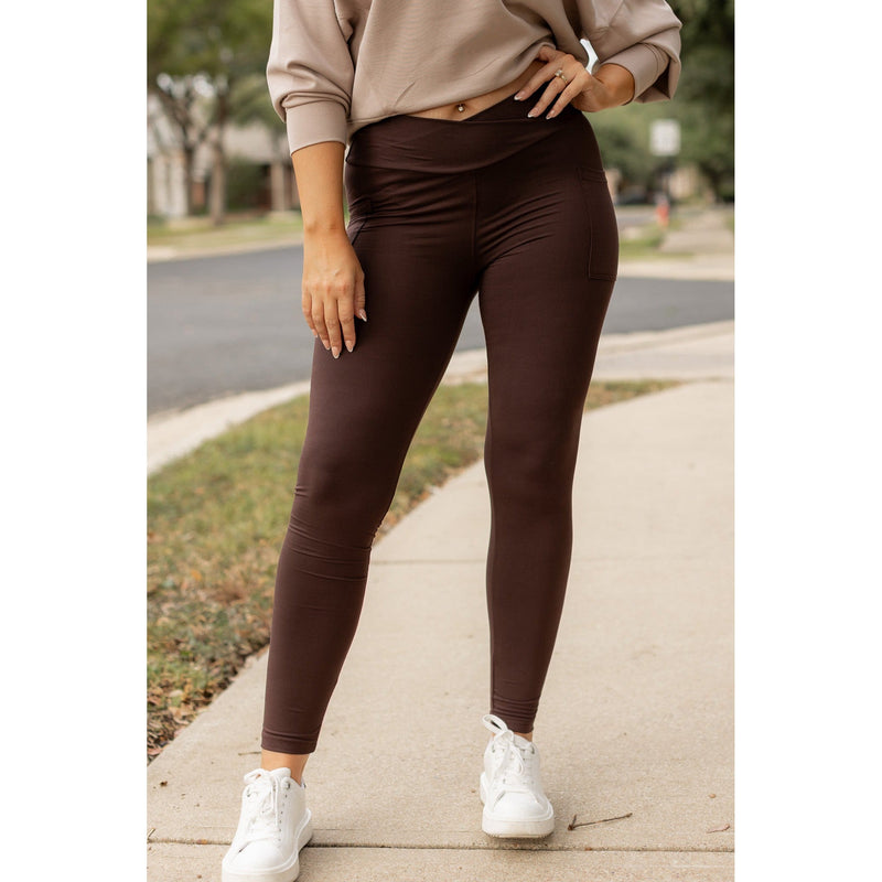 Ready to Ship | The Becca - BROWN Crossover Full Length Leggings with Pockets - Luxe Leggings by Julia Rose®