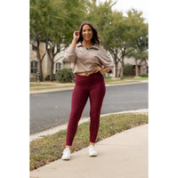 Ready to Ship | The Molly - MAROON Crossover Full Length Leggings with Pockets
