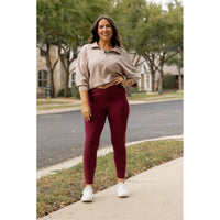 Ready to Ship | The Molly - MAROON Crossover Full Length Leggings with Pockets