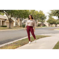 Ready to Ship | The Molly - MAROON Crossover Full Length Leggings with Pockets