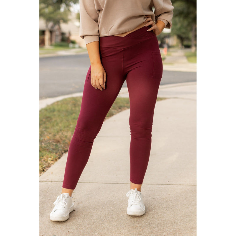 *Ready to Ship | The Molly - MAROON Crossover Full Length Leggings with Pockets  - Luxe Leggings by Julia Rose®