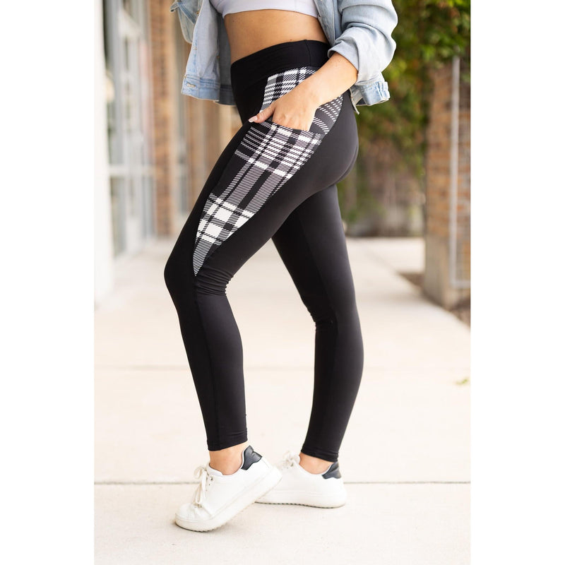 Ready to Ship | The Gabby - Black And White Plaid Panel Leggings