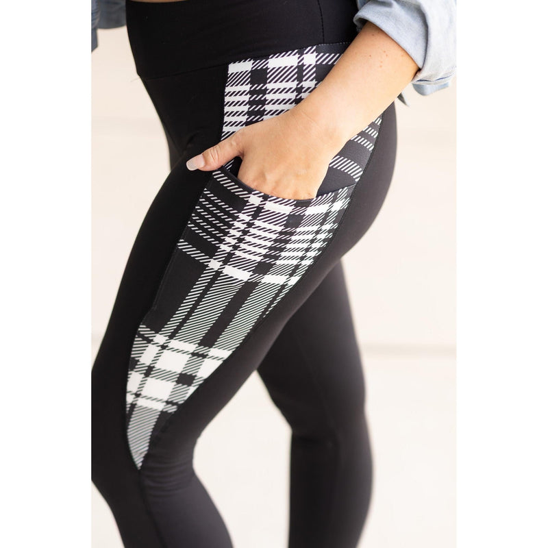 Ready to Ship | The Gabby - Black And White Plaid Panel Leggings