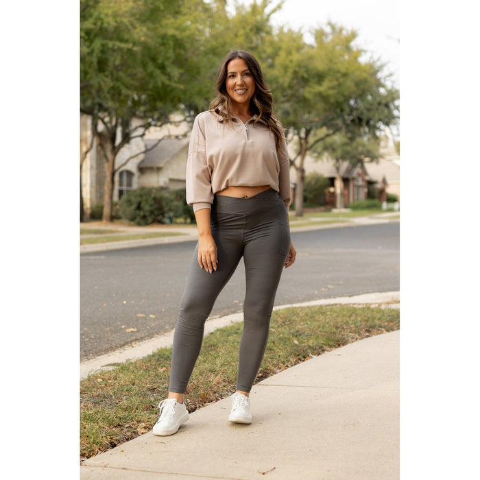 *Ready to Ship | The Caitlin - CHARCOAL Crossover Full Length Leggings with Pockets  - Luxe Leggings by Julia Rose®