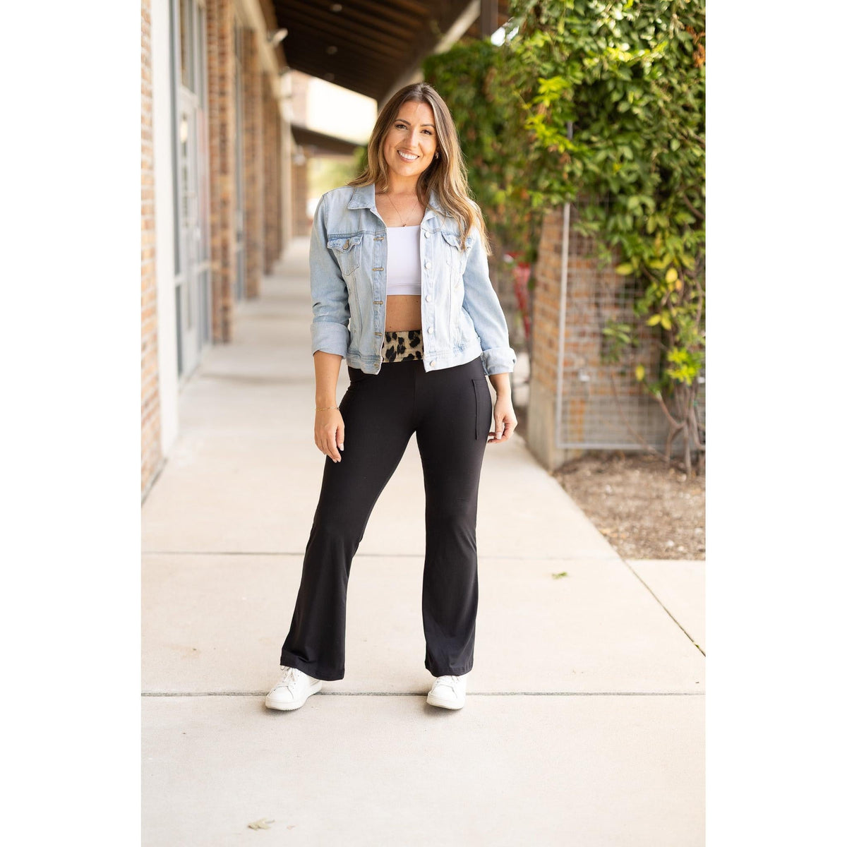 Buttery soft leopard bootcut leggings with fold over waist