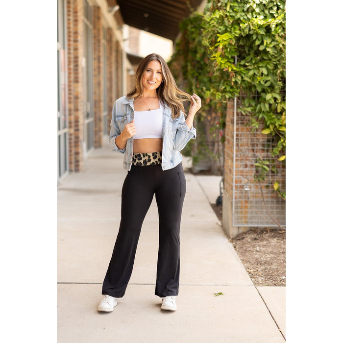 Buttery soft leopard bootcut leggings with fold over waist