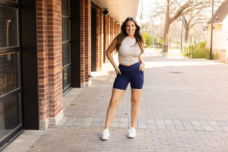 Ready to Ship | The Abby - NAVY Crossover Biker 5" Shorts  - Luxe Leggings by Julia Rose®