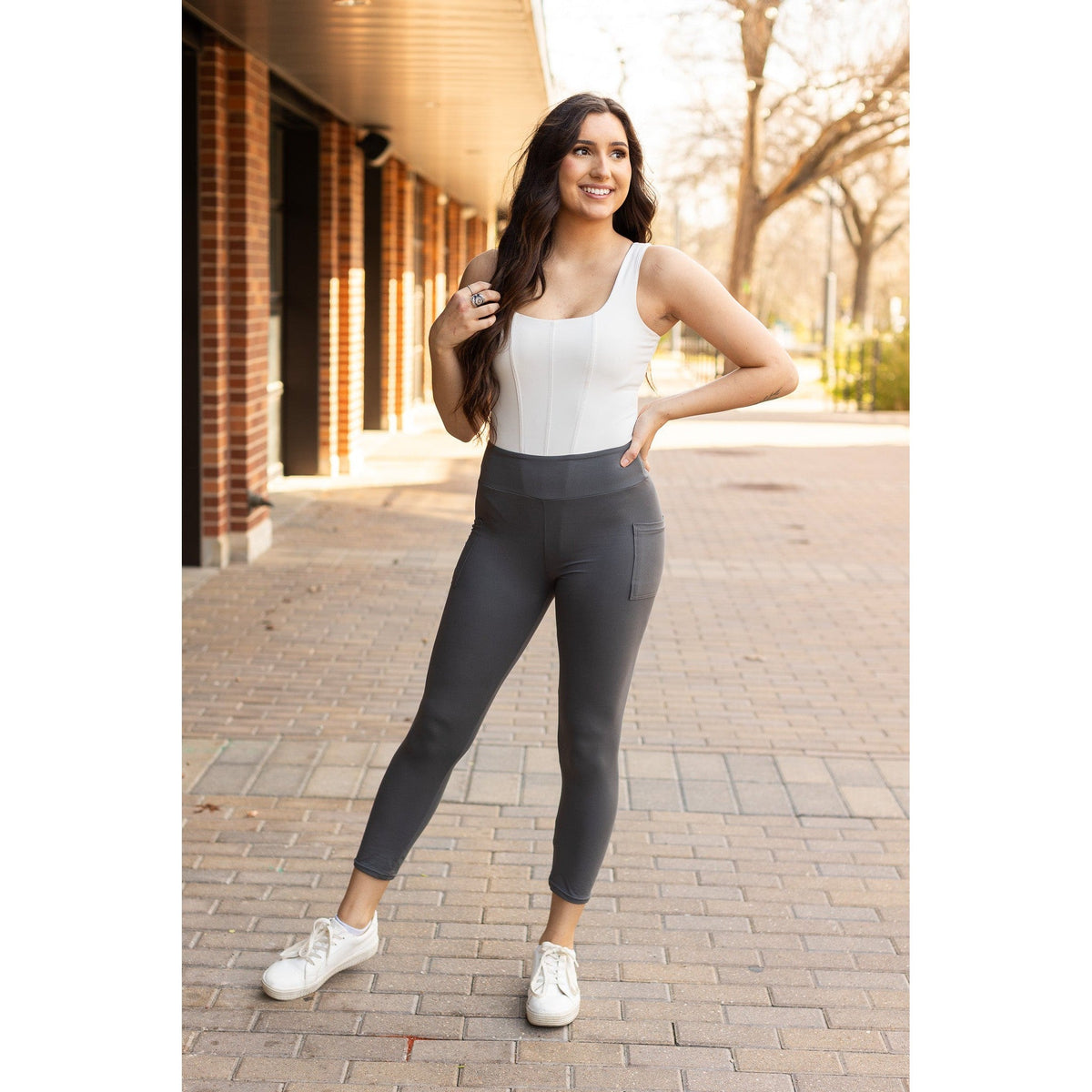 Julia Rose The Amy charcoal 7/8 ankle length leggings with pockets, high-waisted women’s leggings