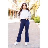Full length navy bootcut leggings with side pockets Flattering women’s bootcut leggings in navy blue by Julia Rose