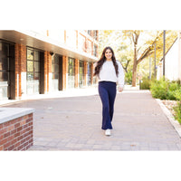 Full length navy bootcut leggings with side pockets Flattering women’s bootcut leggings in navy blue by Julia Rose
