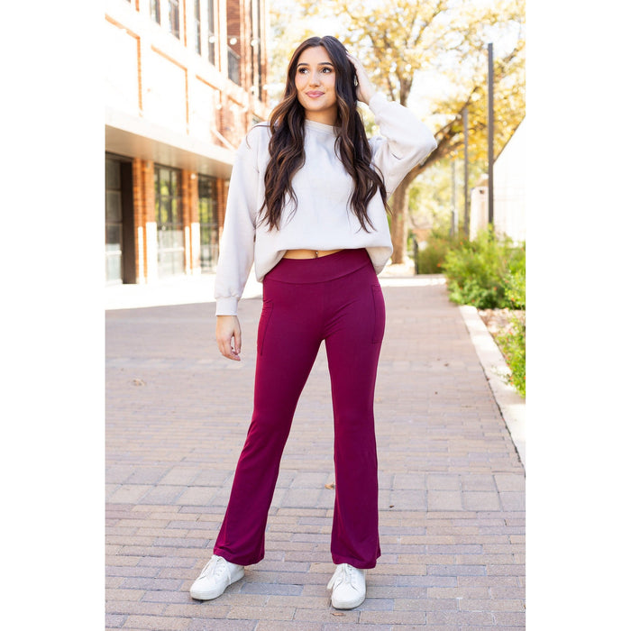Ready to Ship  | The Maeve -  MAROON Bootcut Leggings with Pockets