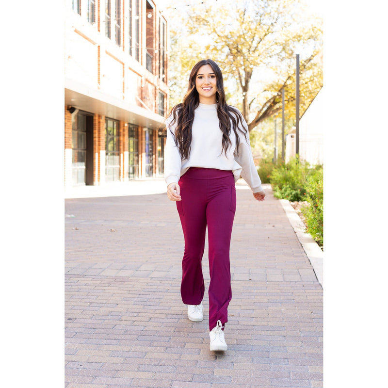 Ready to Ship  | The Maeve - 30"  MAROON Bootcut Leggings with Pockets*