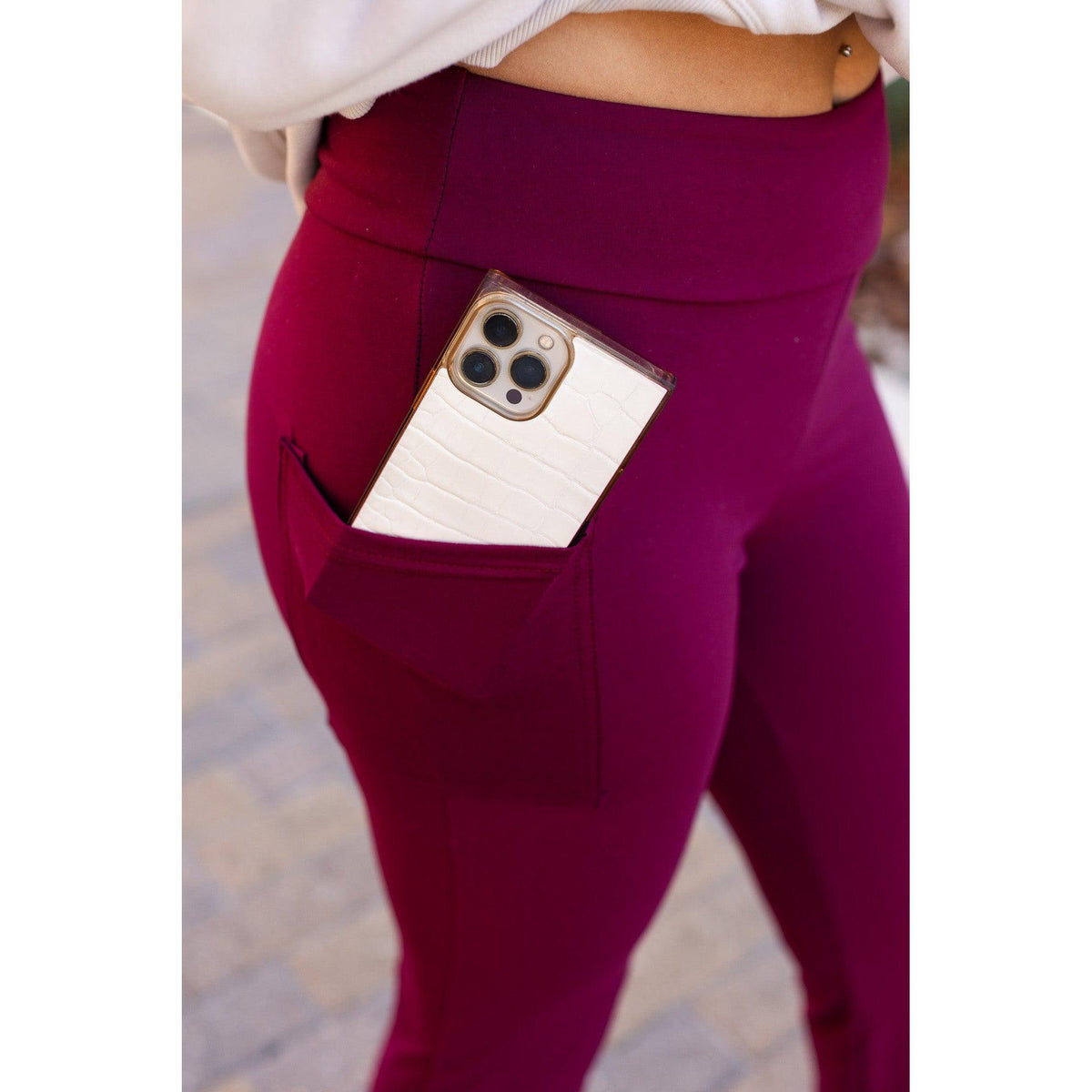 Ready to Ship  | The Maeve - 30"  MAROON Bootcut Leggings with Pockets*